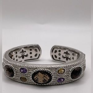 JUDITH RIPKA -SterlingSilver Cuff w/ faceted SmokyTopaz & Amethyst Stones